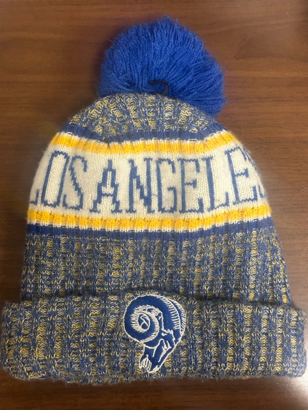 New Era Los Angeles Rams Blue Yellow Knit Pom Beanie